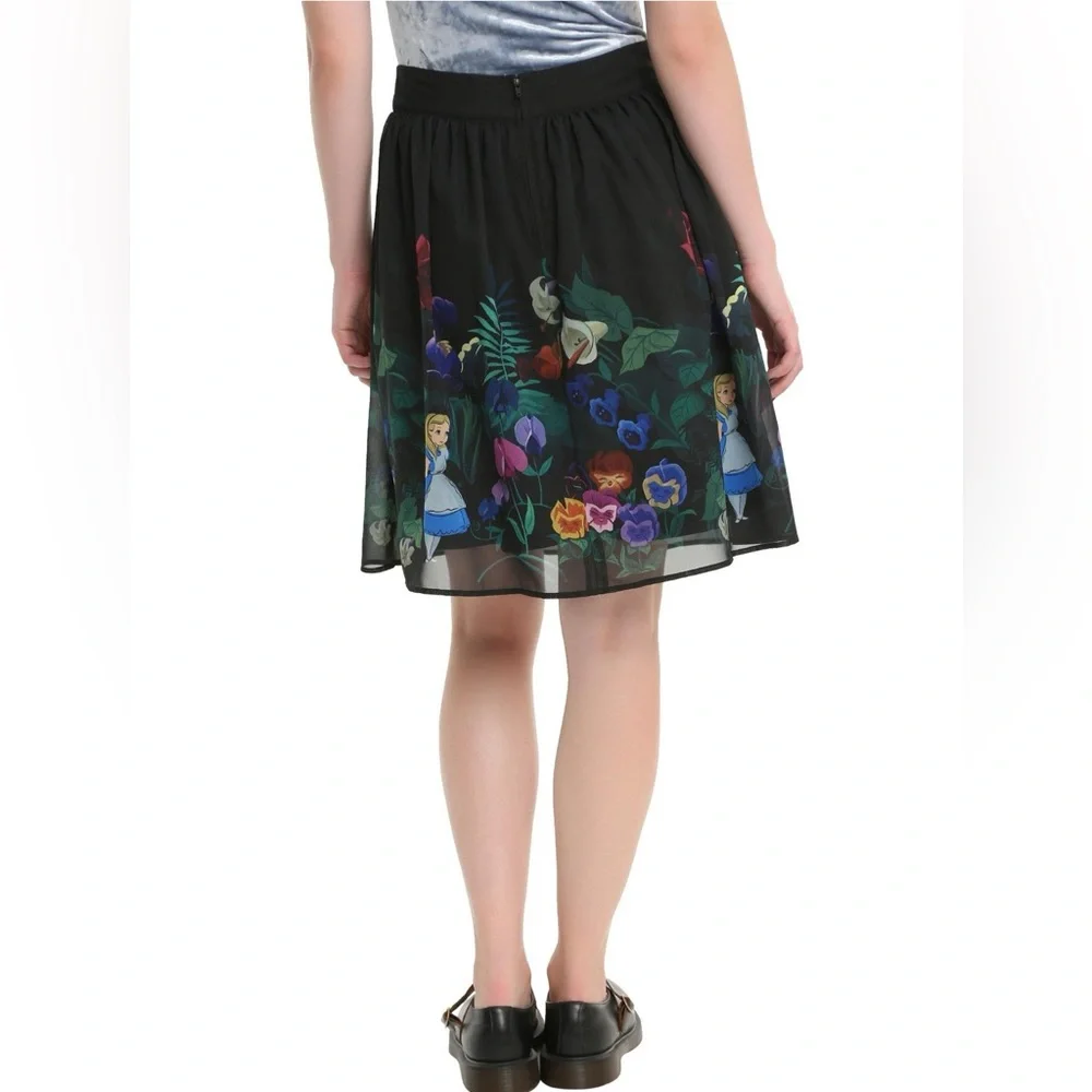 DISNEY Alice In Wonderland Flowers Border Print Chiffon Skirt Size XS - Picture 3 of 13